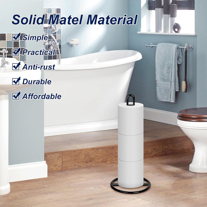 OBODING Toilet Paper Holder Stand, , Black Freestanding Toilet Paper Holder for Storing 3 Rolls of Toilet Papers (Black) - Image 1